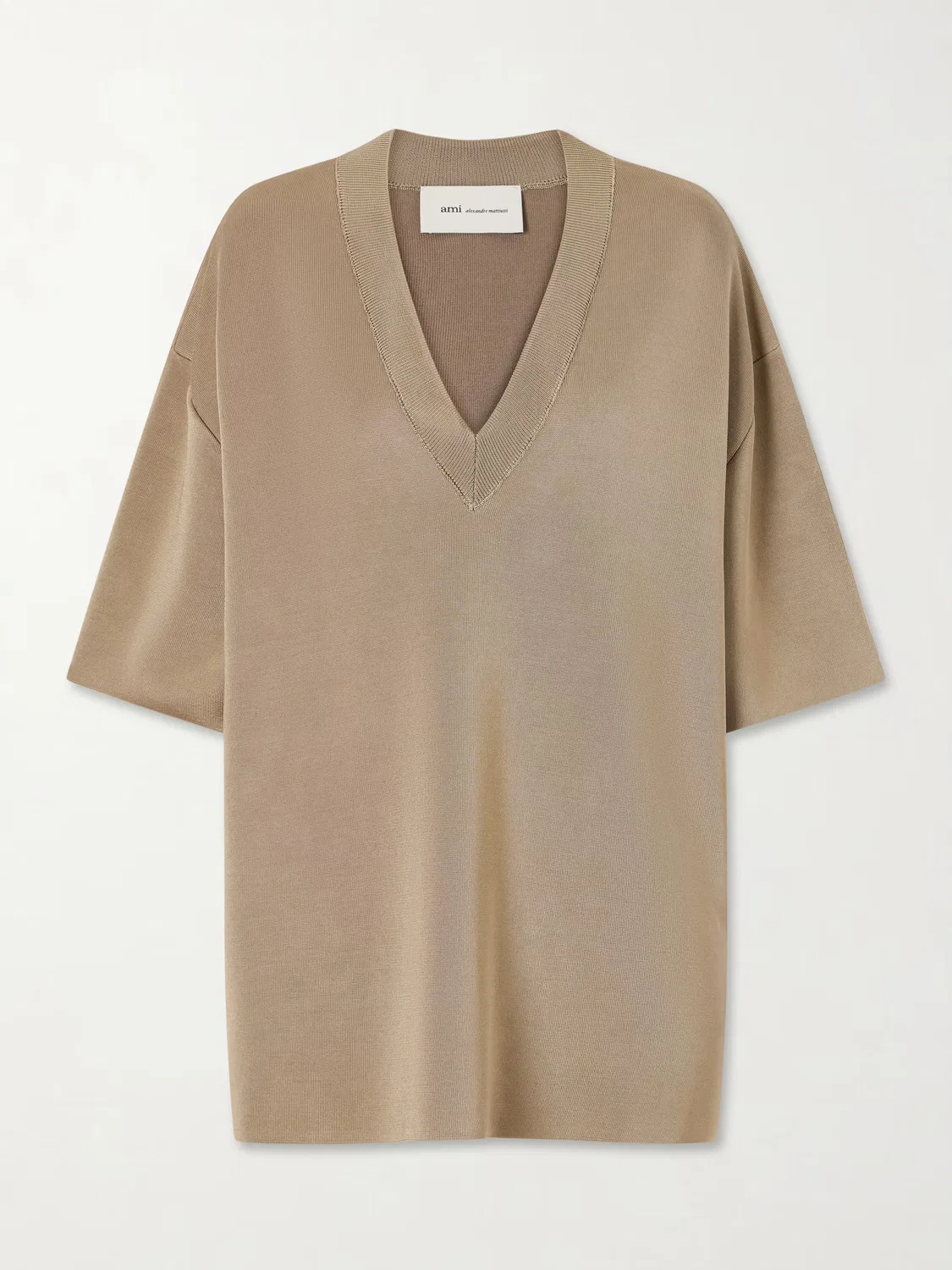 Двусторонний свитер из атласного трикотажа и шерсти Ami Paris, Taupe