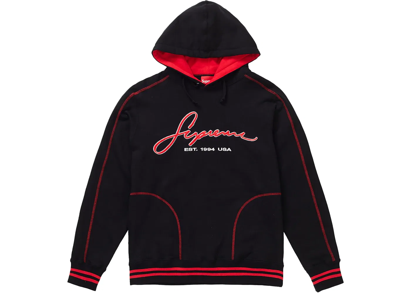 Мужская худи с контрастной вышивкой Supreme Hooded Sweatshirt, Black