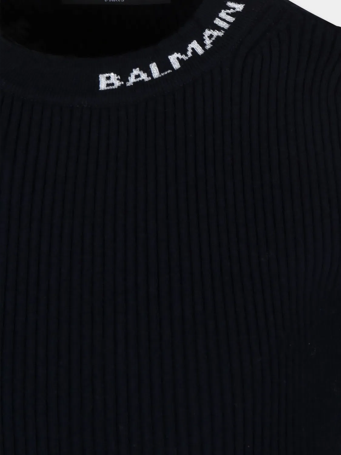 Платье с джинсовым логотипом из рибаны Balmain, черный — фото 3