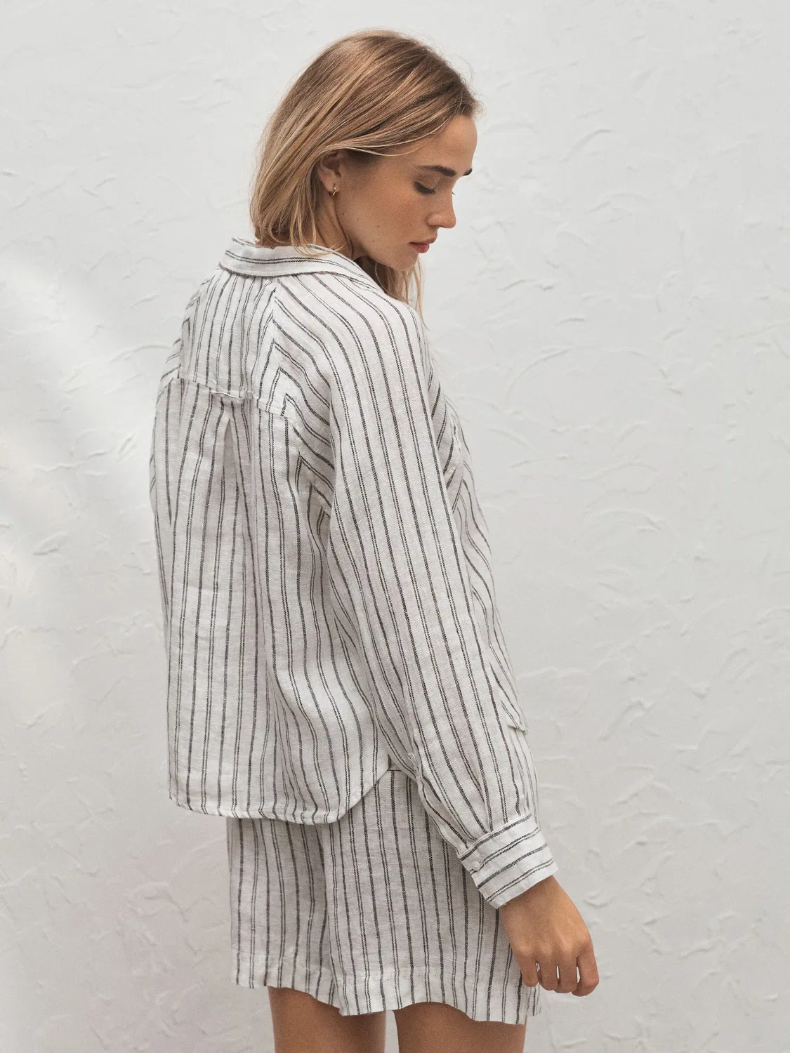 Рубашка из льна, в полоску, модель Stripe Next, кремово-коричневая — фото 4