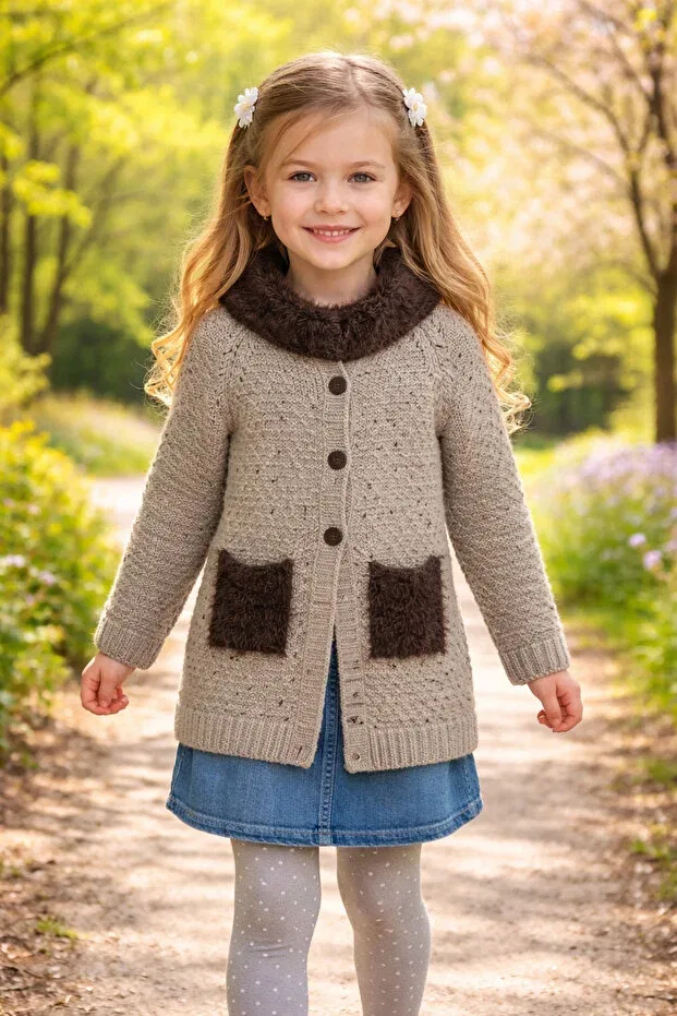Детский кардиган для девочек с длинным рукавом Kidsev, Beige — фото 3