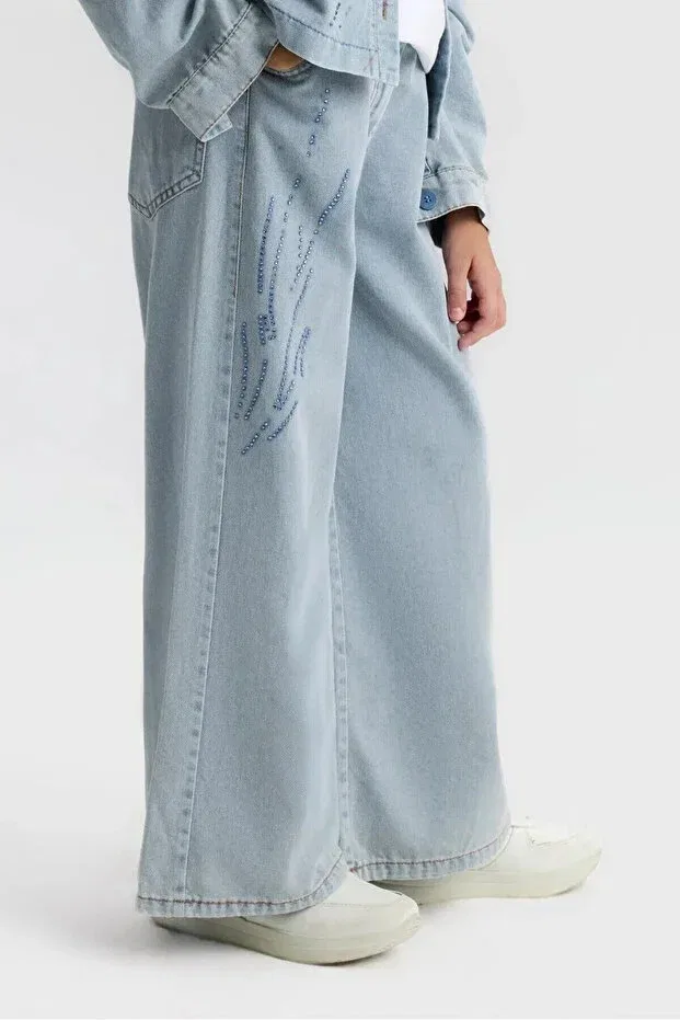 Детские брюки для девочек с широкой штаниной Nk Kids, Blue — фото 2