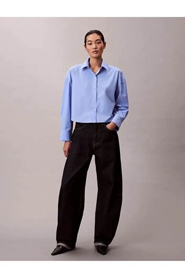 Женская рубашка из поплина с длинным рукавом Calvin Klein, Blue — фото 3