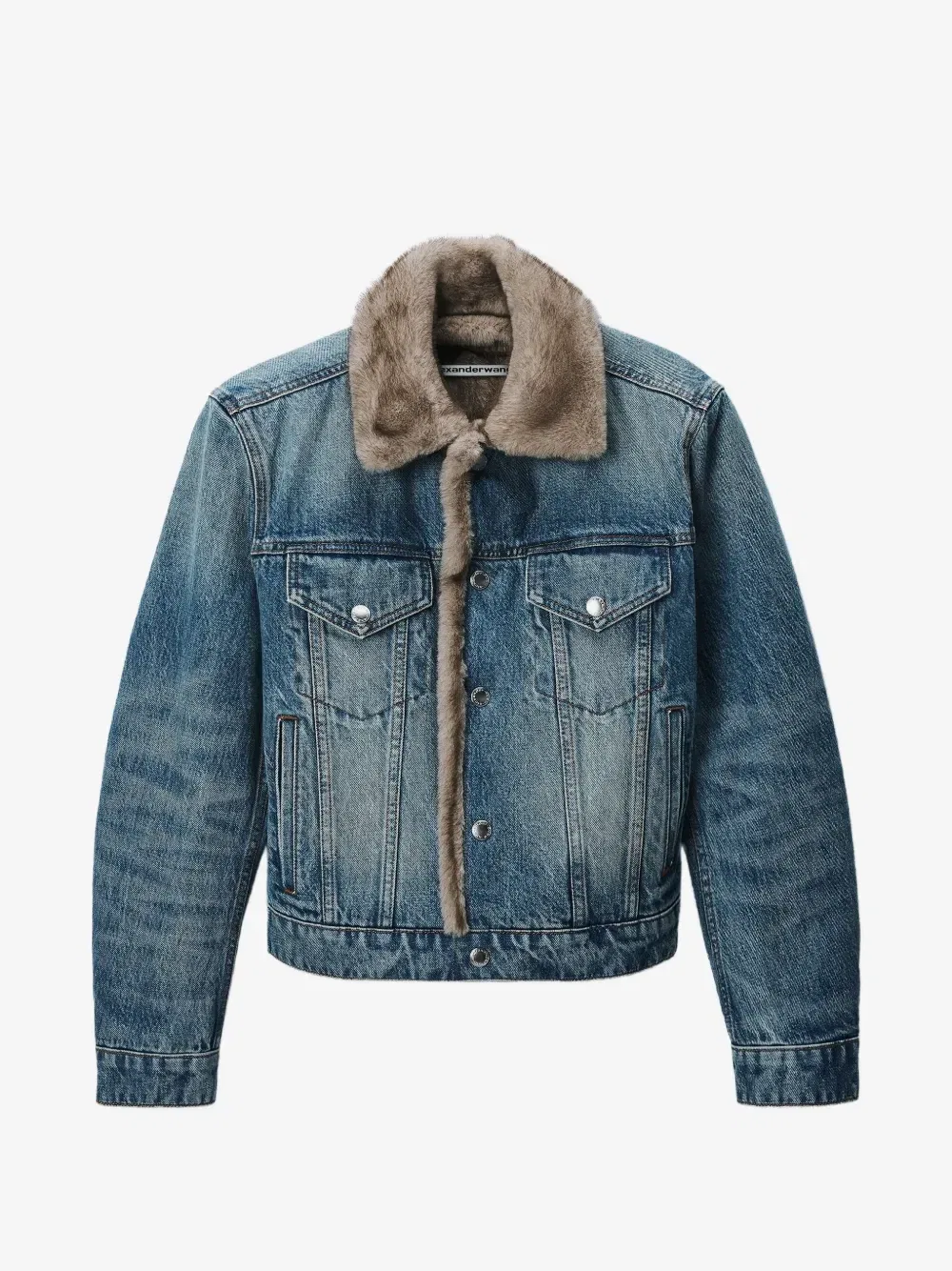 Джинсовая куртка с подкладкой из искусственной норки Alexander Wang, синий