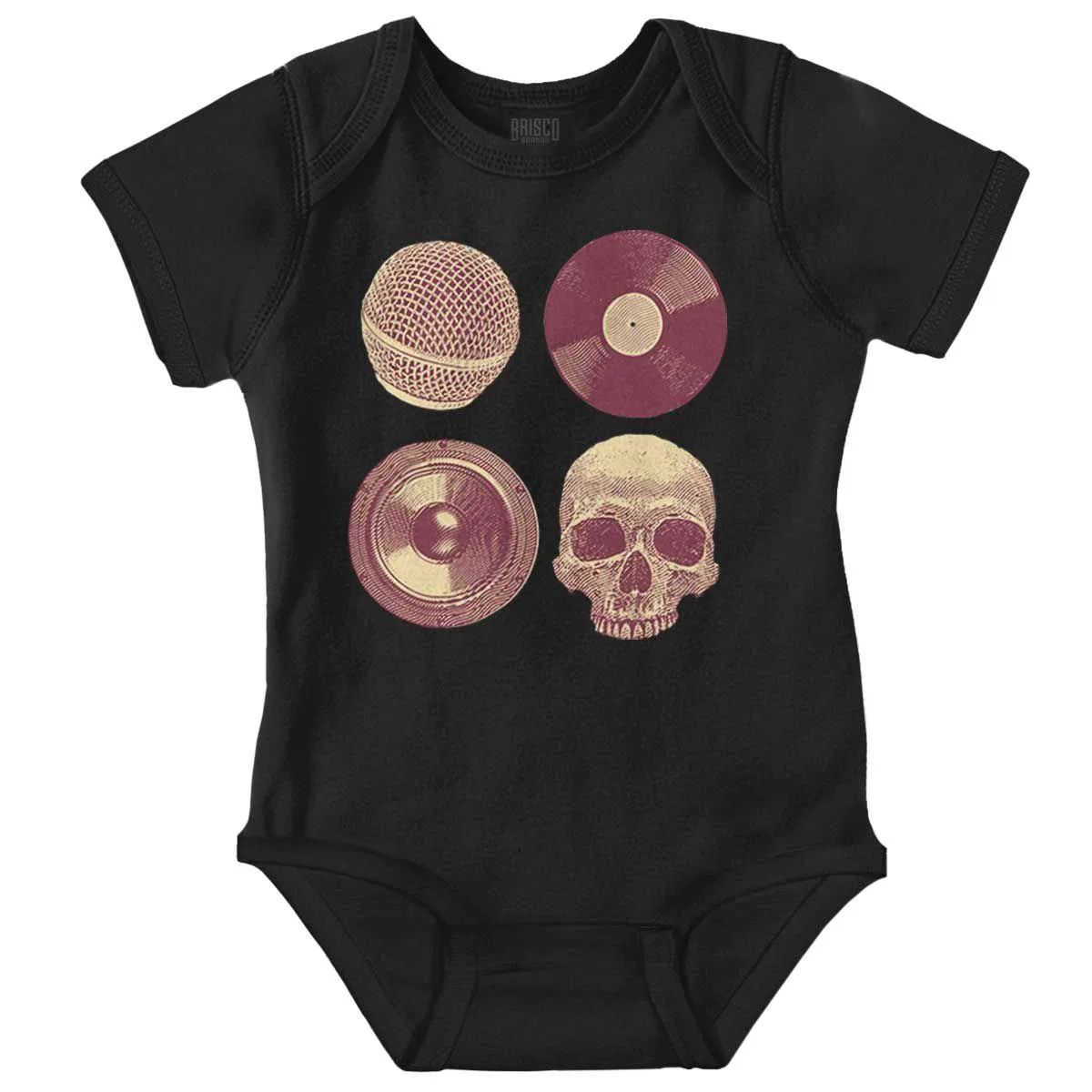 Детское боди-комбинезон с принтом Vintage Skull Vinyl Record Music Baby Romper Brisco Brands, Black