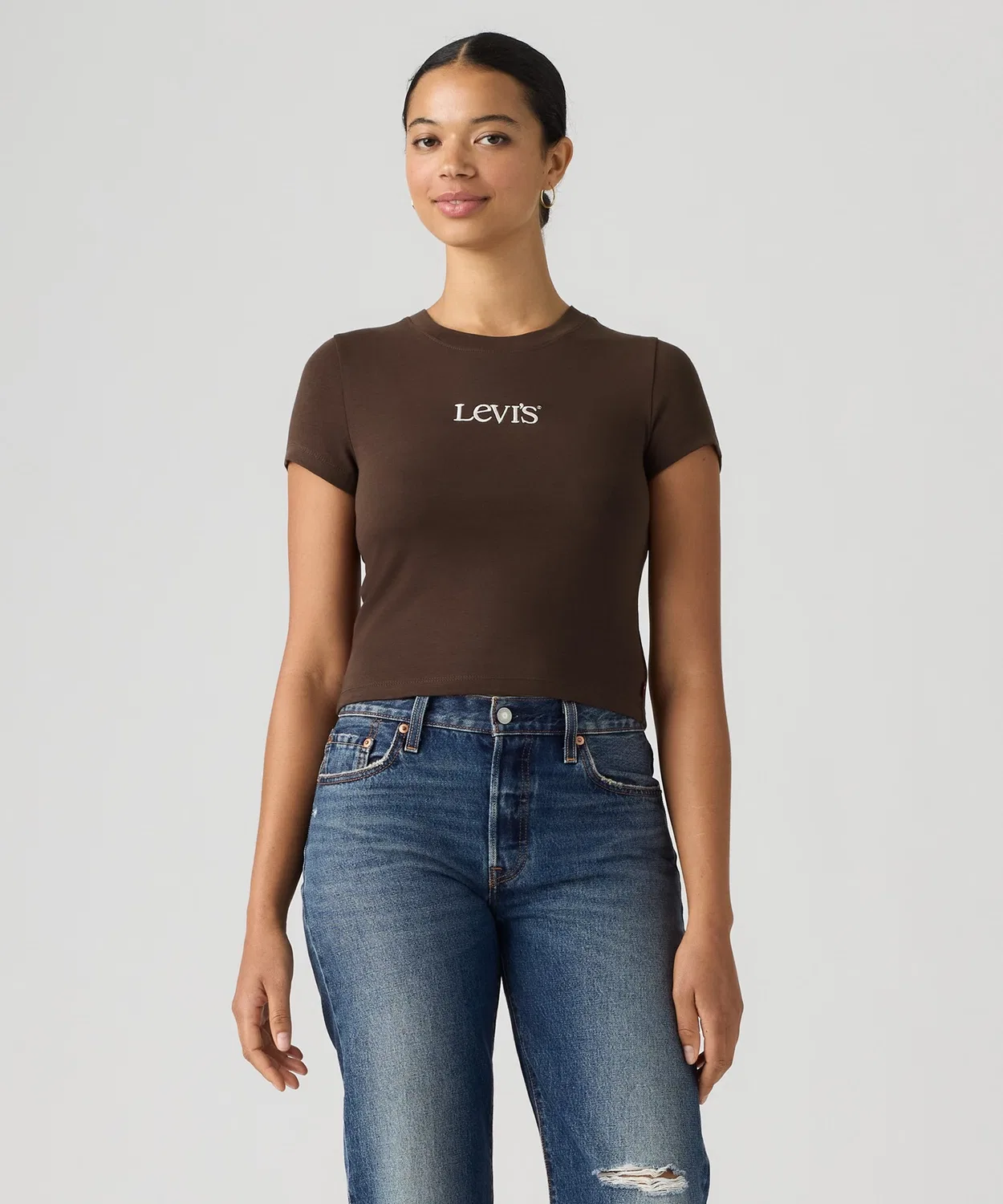 Женская футболка с принтом с коротким рукавом Levi's Graphic Essential Baby T-Shirt, Brown — фото 2