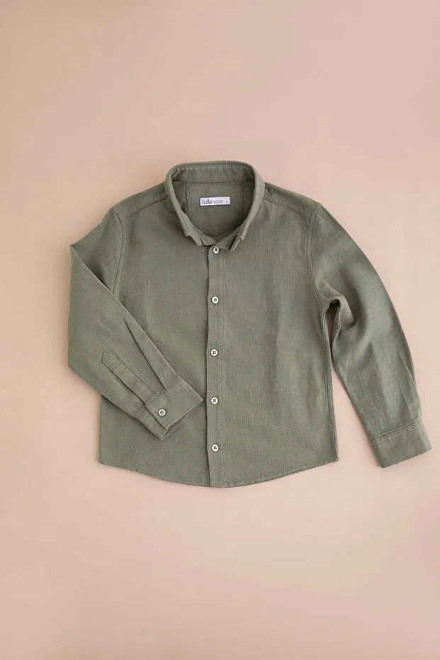 Детская рубашка для мальчиков льняная с длинным рукавом Fulla Moda, Khaki