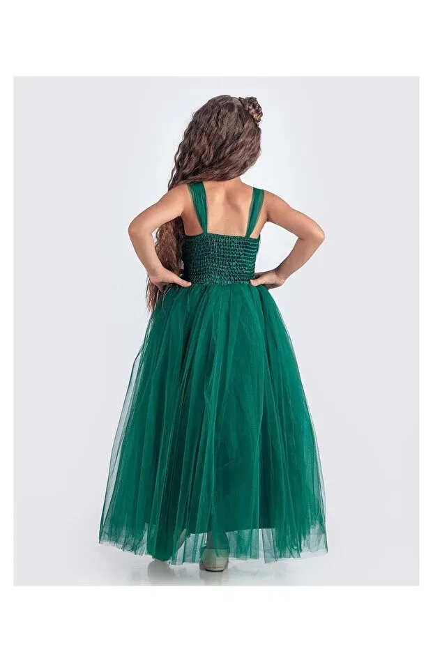 Детское платье для девочек сатиновое Back gipeli tutu skirt girls satin party evening dress 0340 Mnk, Dark Green — фото 2