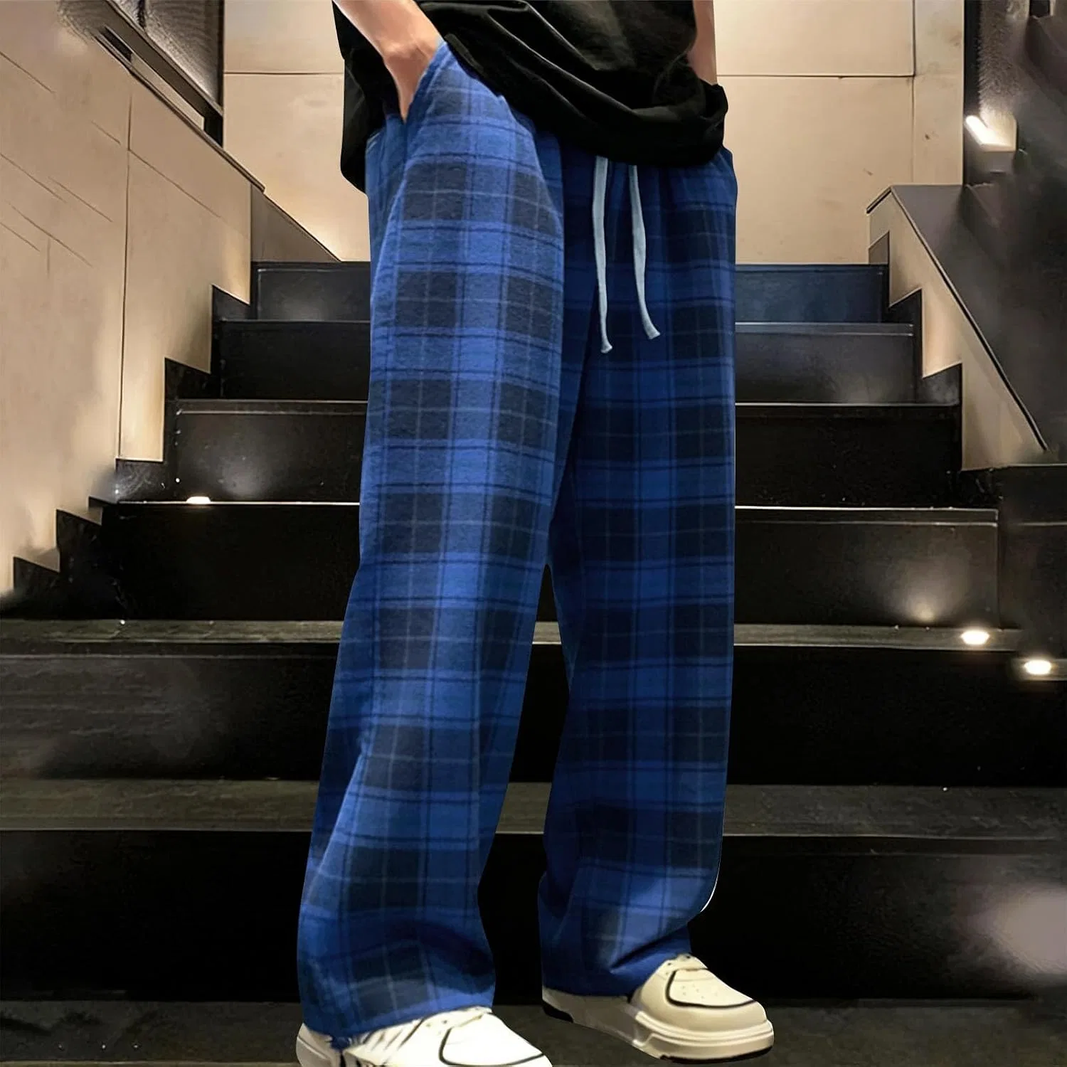 Мужские спортивные брюки с принтом, Classic Plaid, синий — фото 2
