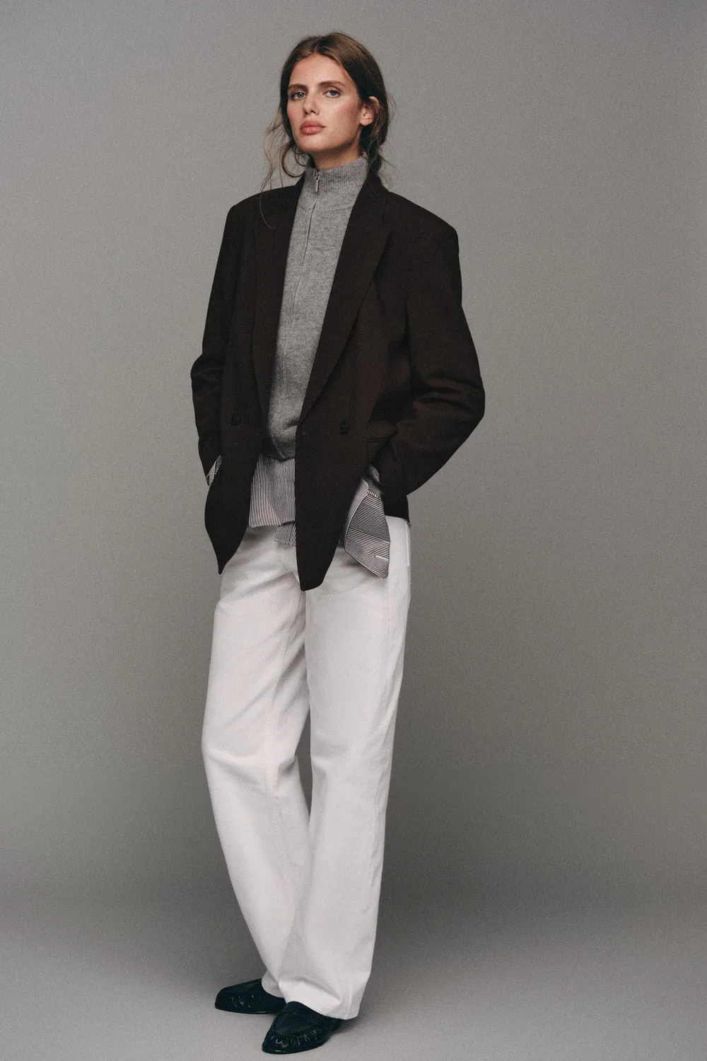 Блейзер оверсайз с двубортной застежкой ZARA, Brown