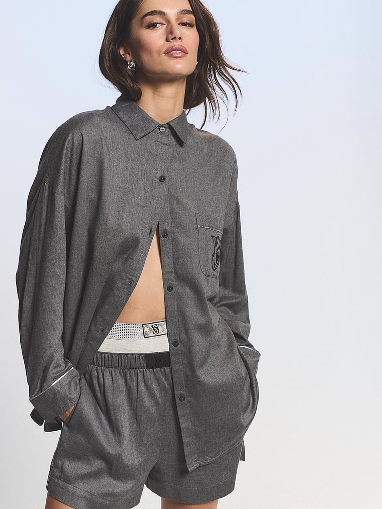 

Короткий пижамный комплект из модала и хлопка с длинными рукавами Victoria'S Secret, heather anthracite