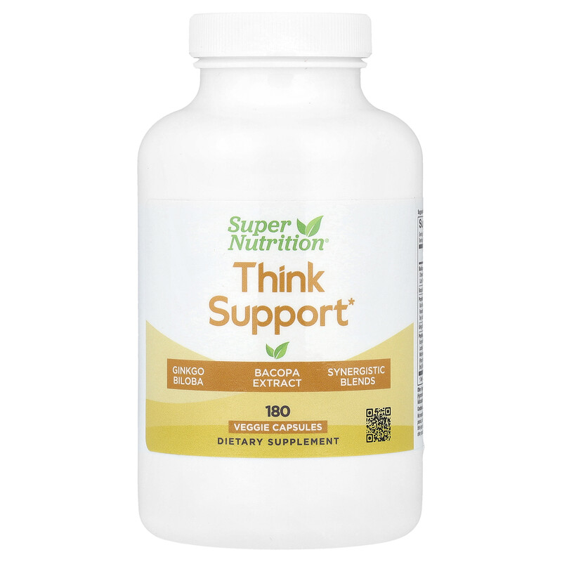 

Super Nutrition, Think Support, с гинкго билоба, тюбетейкой, готу колой, бакопой и ферментами, 180 растительных капсул