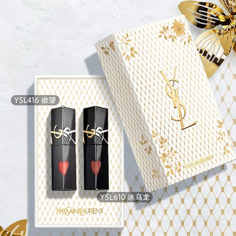 Женский набор жидких помад Yves Saint Laurent, Black Tube Liquid Lipstick #416 и #610, 5.5 мл+5.5 мл, Golden Edition — фото 3