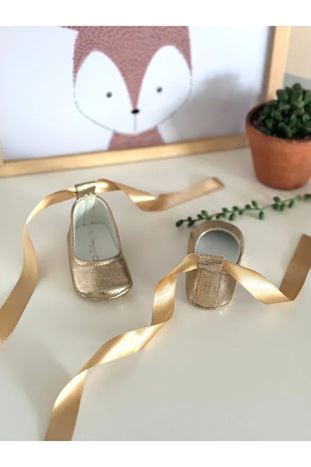 Детские лоферы из натуральной кожи Gold Babet Baby Li Puna, Gold — фото 4