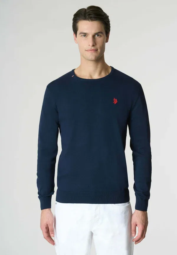 Свитер с круглым вырезом, хлопок, Maglia girocollo in con logo ricamato, U.S. Polo Assn., синий