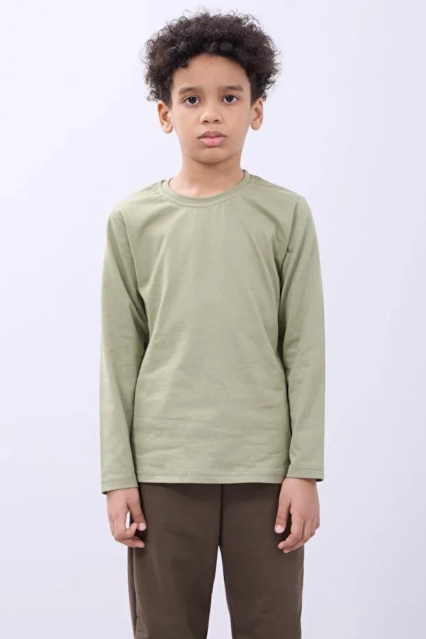 Детская футболка с длинным рукавом хлопковая Basics Perendi, Khaki — фото 2