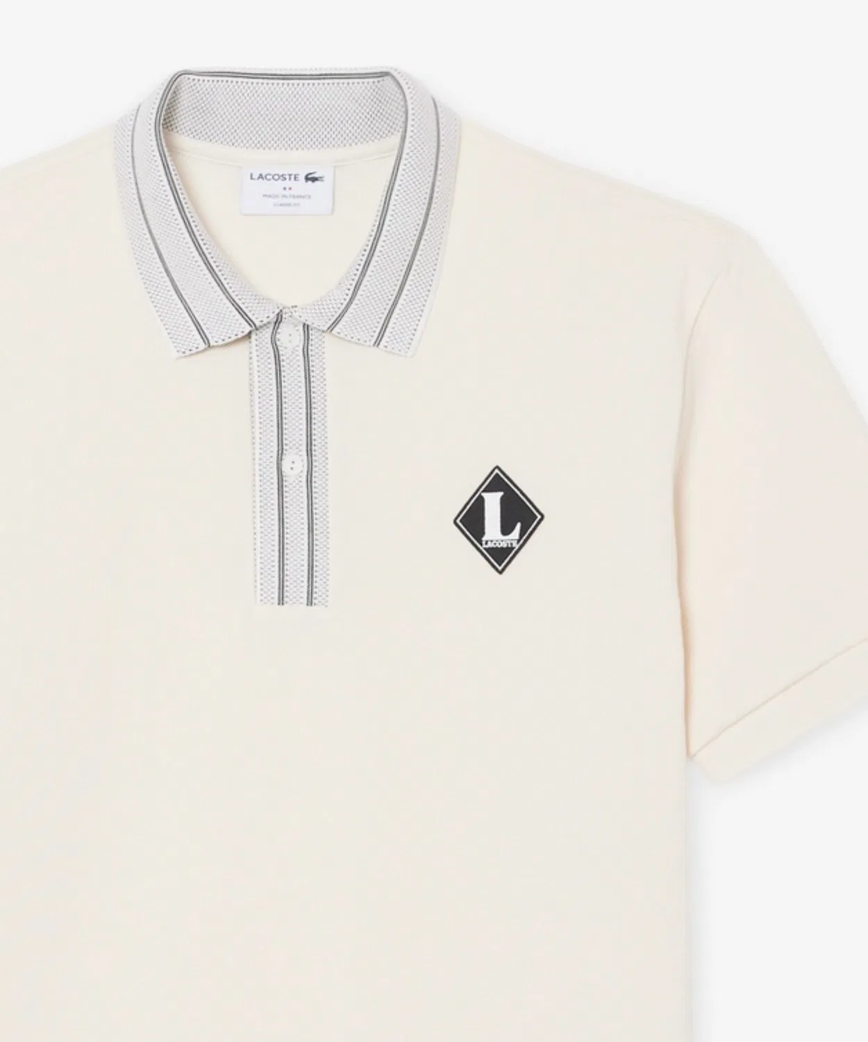 Мужская хлопковая футболка-поло с длинным рукавомLACOSTE, Off White