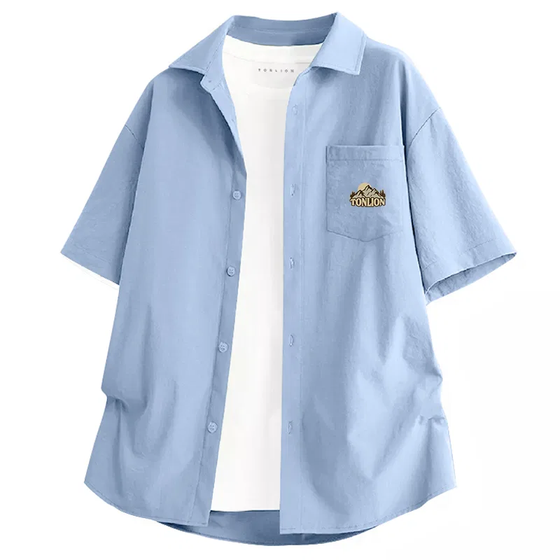 Детская рубашка с коротким рукавом из льняной ткани Tonlion, Ice Silk Cool Light Blue