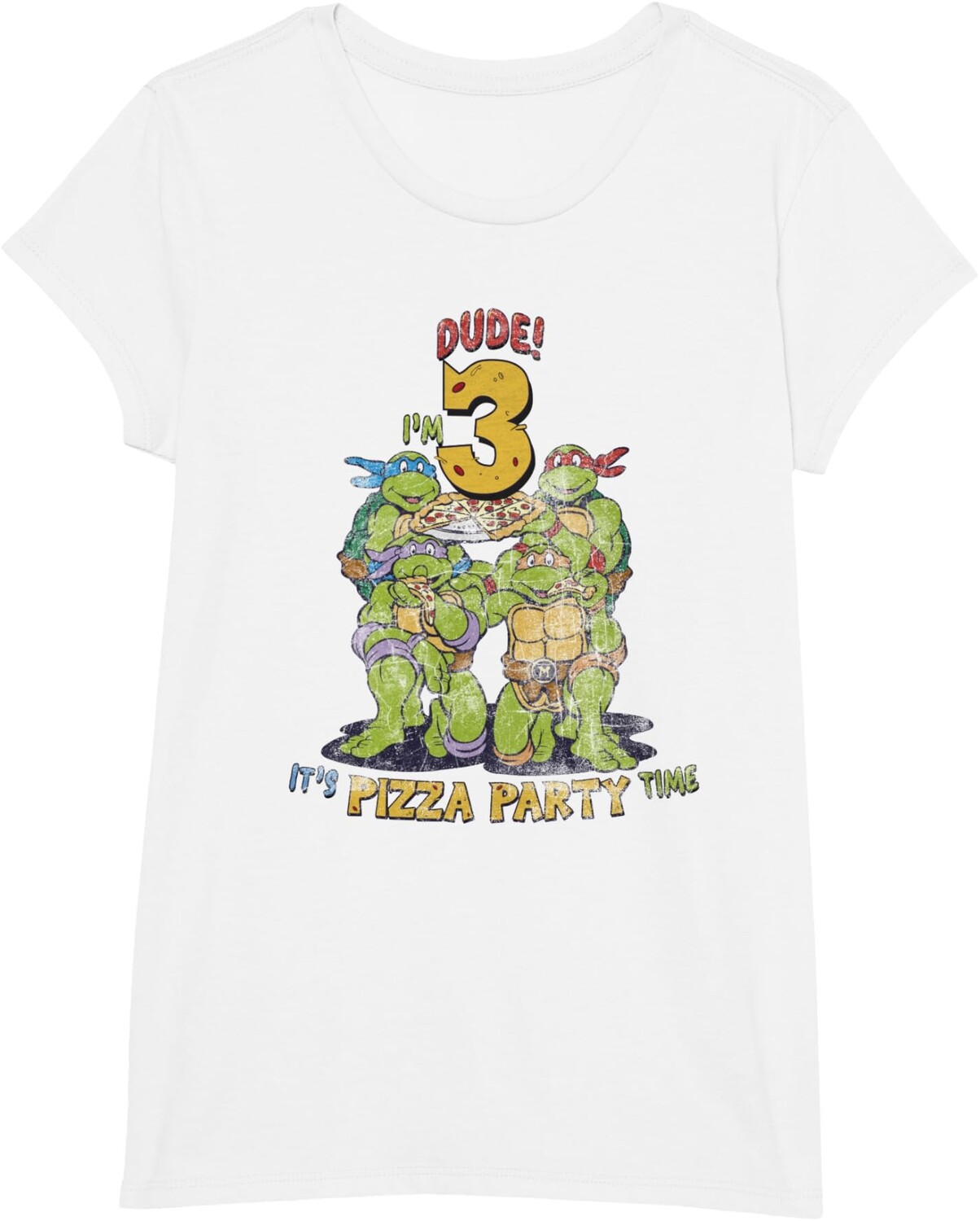 

Детская футболка для девочек Teenage Mutant Ninja Turtles I'm 3 Dude Pizza Birthday Party, белый