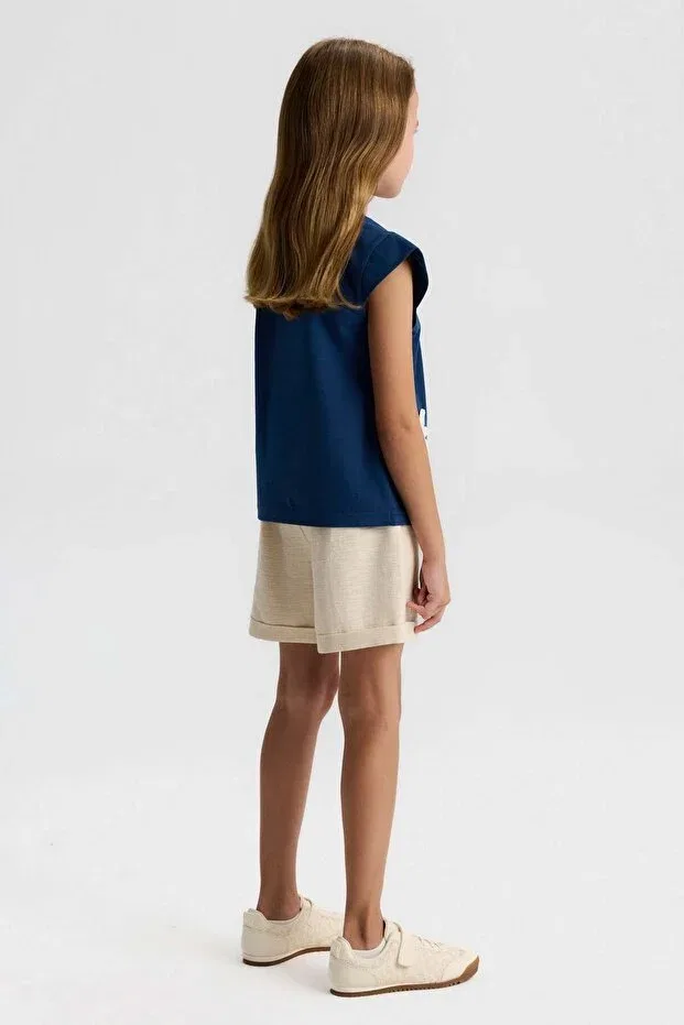 Детские шорты для девочек хлопковые N&K girl 51358-palmiye embroidered Nk Kids, Cream — фото 2