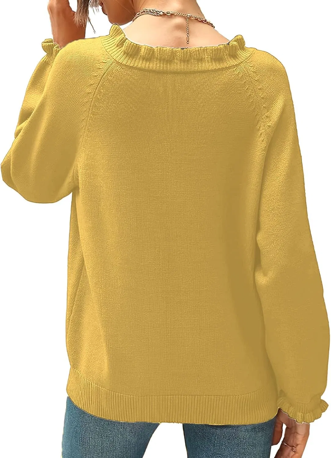 Женский свитер с рюшами, модель Ruffle Sweaters, жёлтый — фото 4