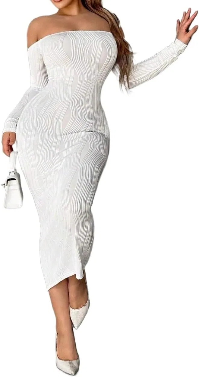 Женское длинное платье бодикон с открытыми плечами, White