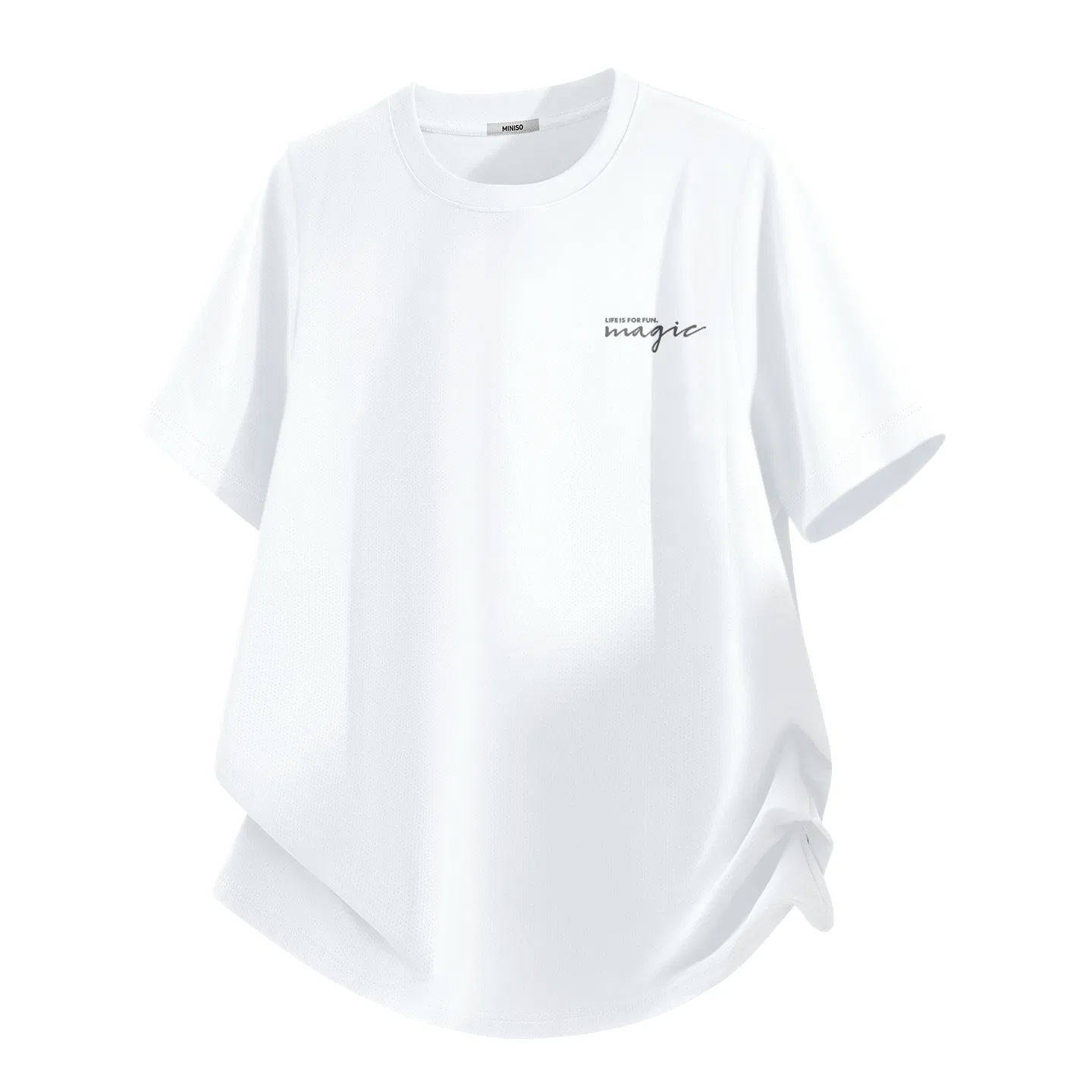 Детская футболка с принтом Ice Silk Quick Dry White Mk Magic Gray Text Chest Logo MINISO, Ice Silk Quick Dry White