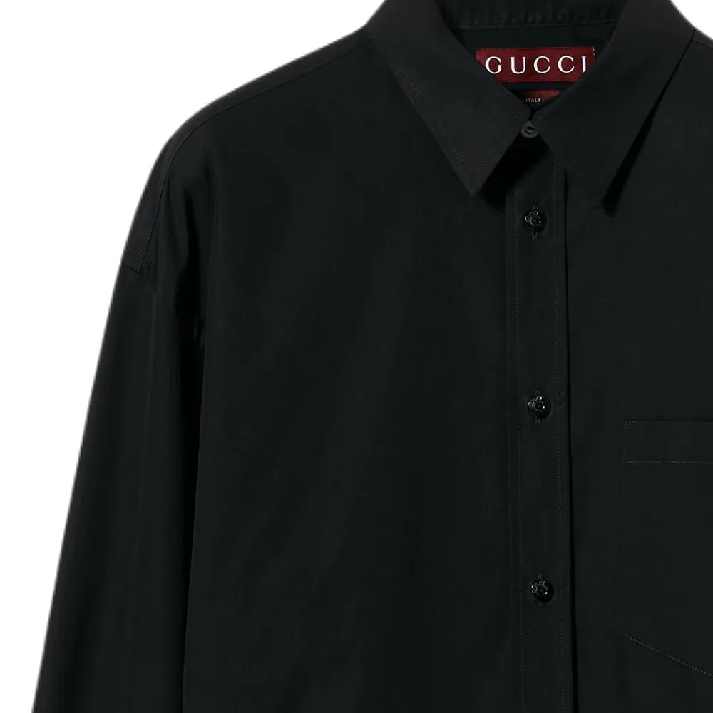 Мужская рубашка хлопковая Black Cotton Poplin Shirt With Logo GUCCI — фото 4