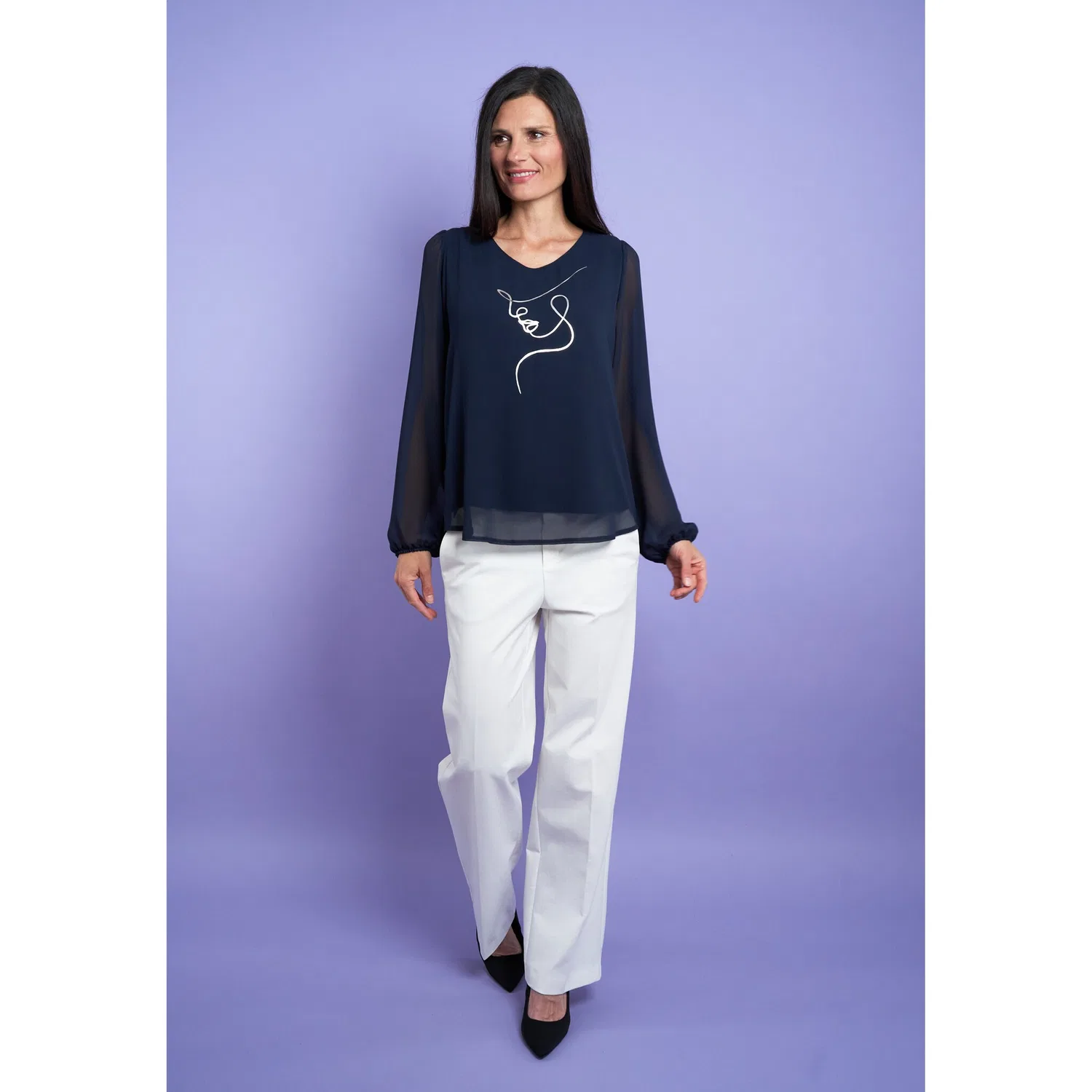 Женская блузка с длинным рукавом в лagenlook Seidel Moden, Night Blue — фото 2