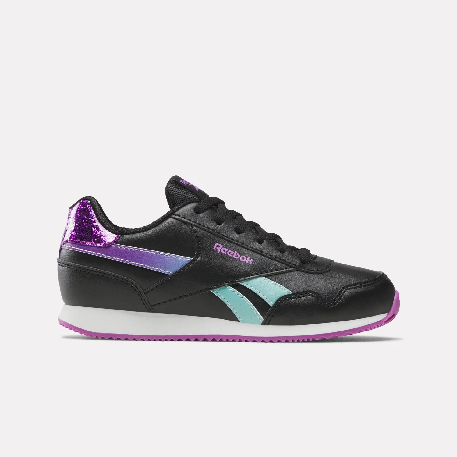 Детские кроссовки на шнуровке Reebok Classic, Black/Purplerave/Aiaqua — фото 2