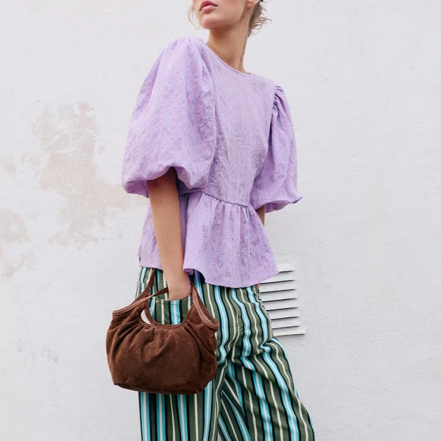 Женская рубашка с круглым вырезом Pink/Light Purple ZARA — фото 4