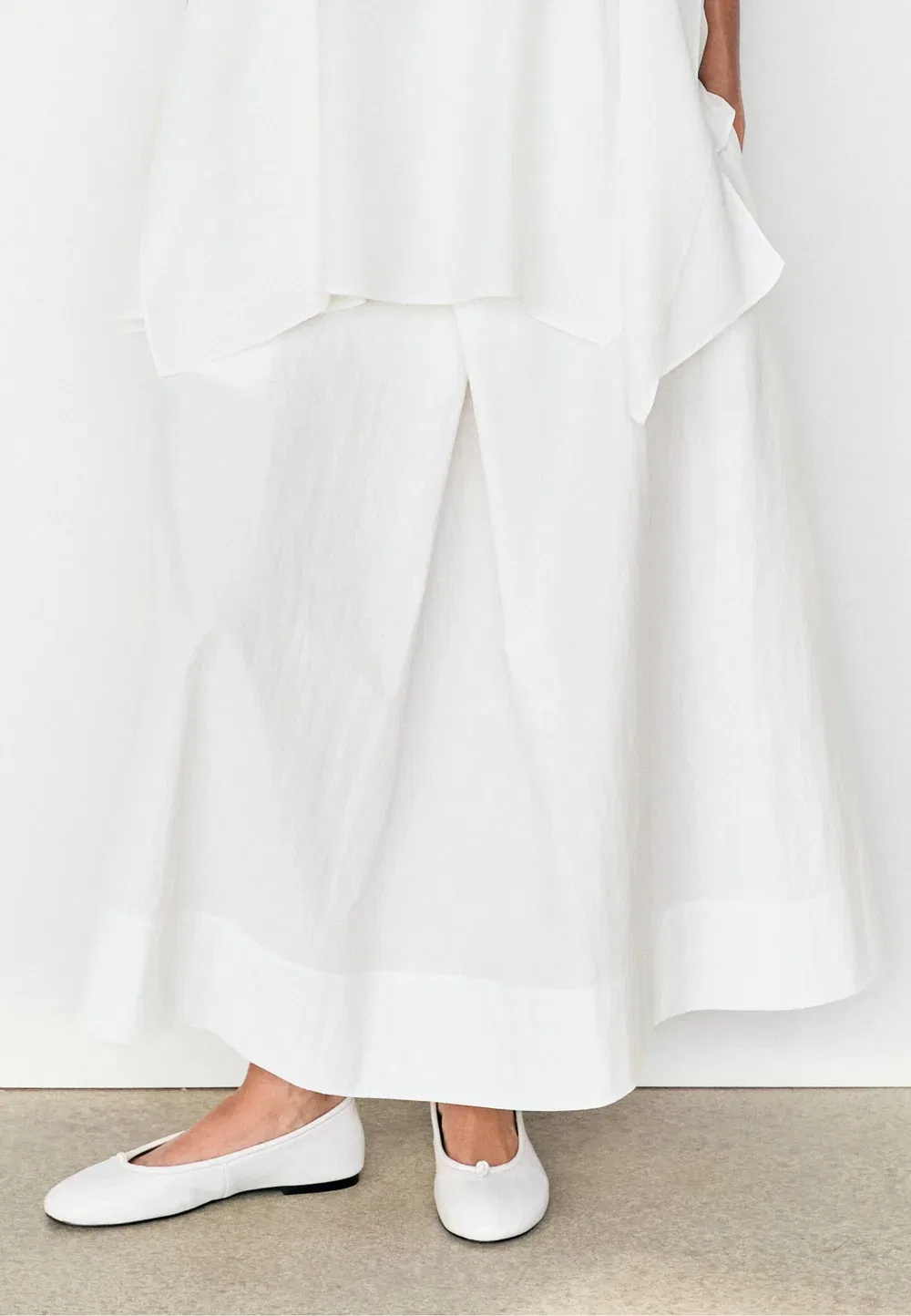 Юбка миди с кокеткой и складками - юбка макси Massimo Dutti, White — фото 3