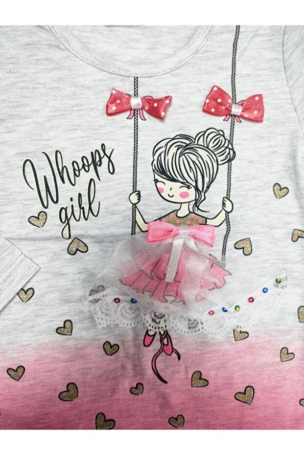 Детская футболка для девочек с принтом Girl'S swing printed ribbon t-shirt Lully Kids, Gray Melange — фото 2