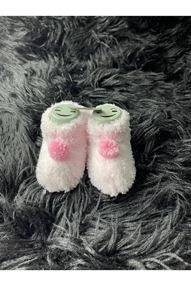 Детские тапочки-носочки с помпонами First step baby girl and boy plush pompom Casso, Powder — фото 2