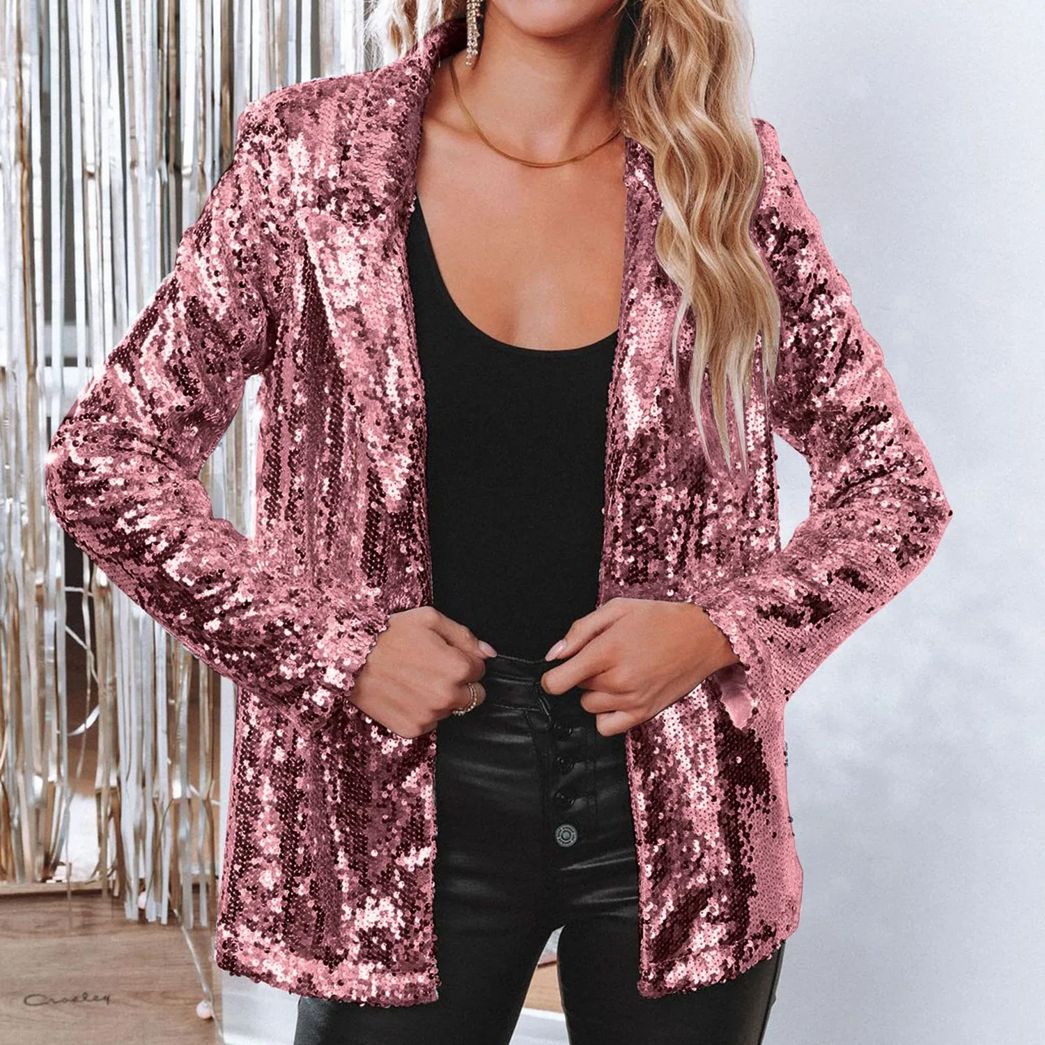 Женская зимняя куртка с принтом, модель Giacca glitterata, Rosa Acceso — фото 4