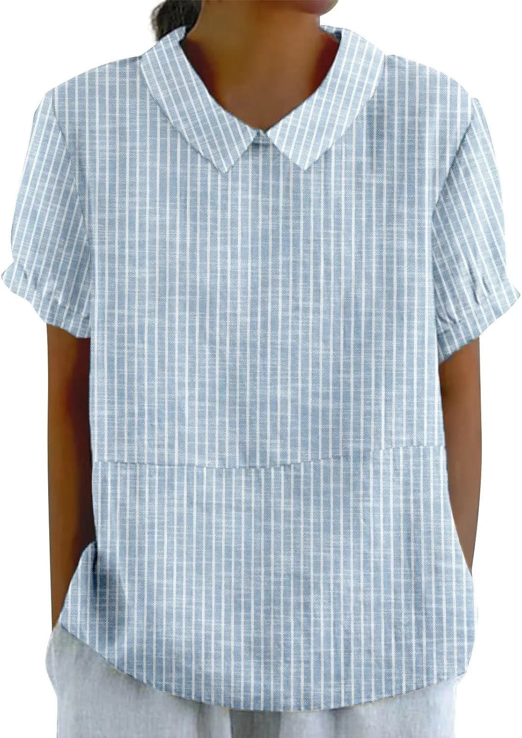 

Женская летняя хлопковая льняная рубашка с лацканами, коротким рукавом и свободным кроем GOKKILRW