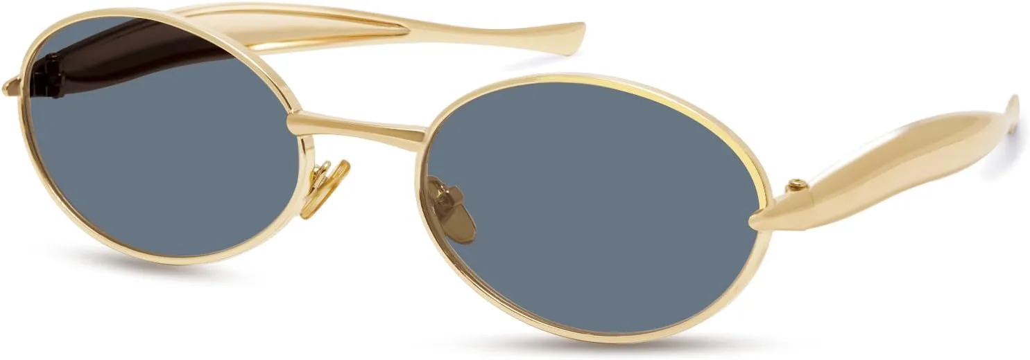 

Ретро овальные солнцезащитные очки для женщин, модные маленькие дизайнерские очки в стиле 70-х, металлические, с защитой UV400, GM9611 GIGIMOTTE, Gold Frame/Gray Lens