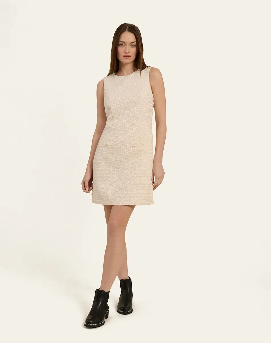 

Приталенное платье из твидовой ткани Naf Naf, кремовый