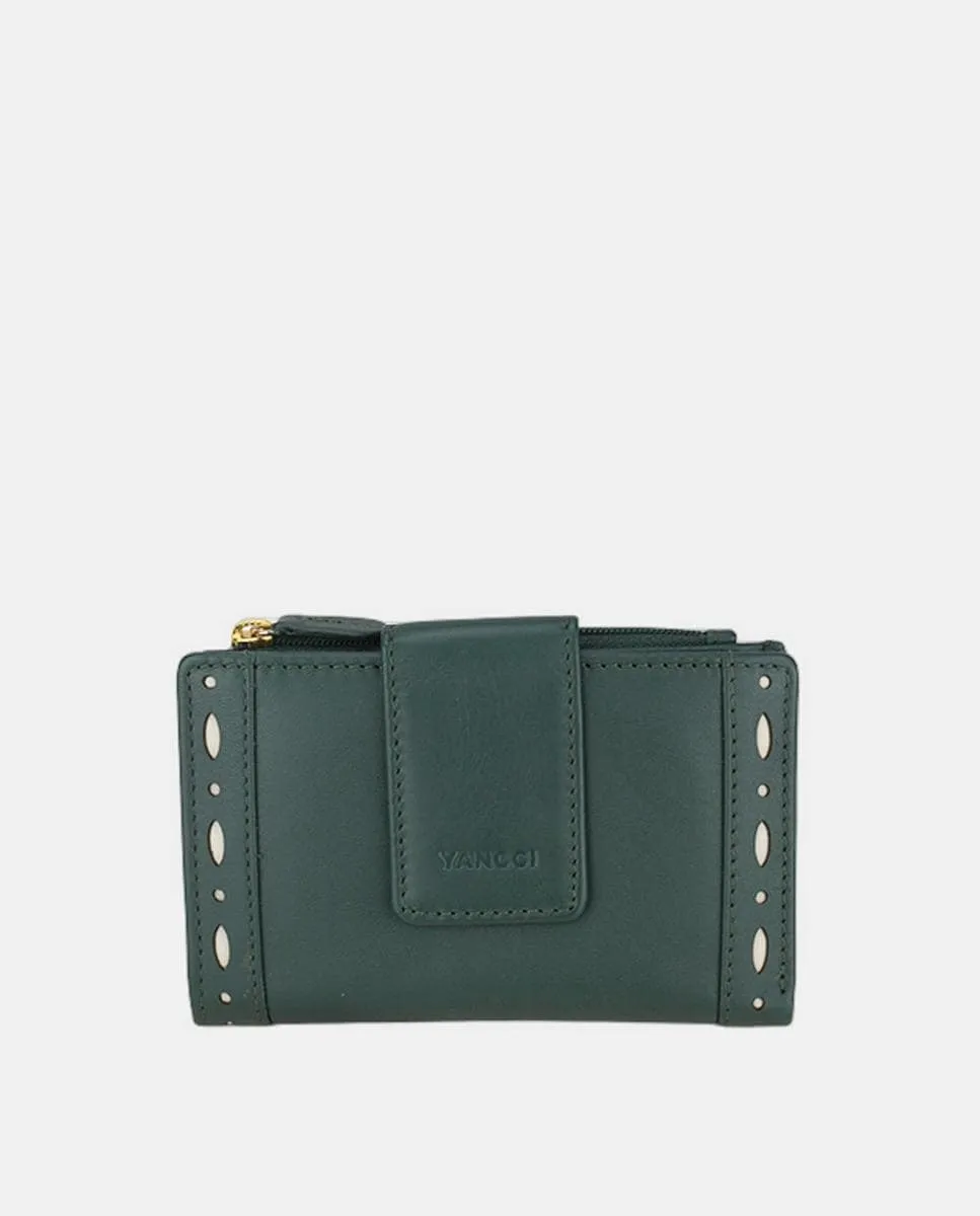 

Маленький женский кошелек YANCCI из зеленой кожи с украшением по бокам Yancci