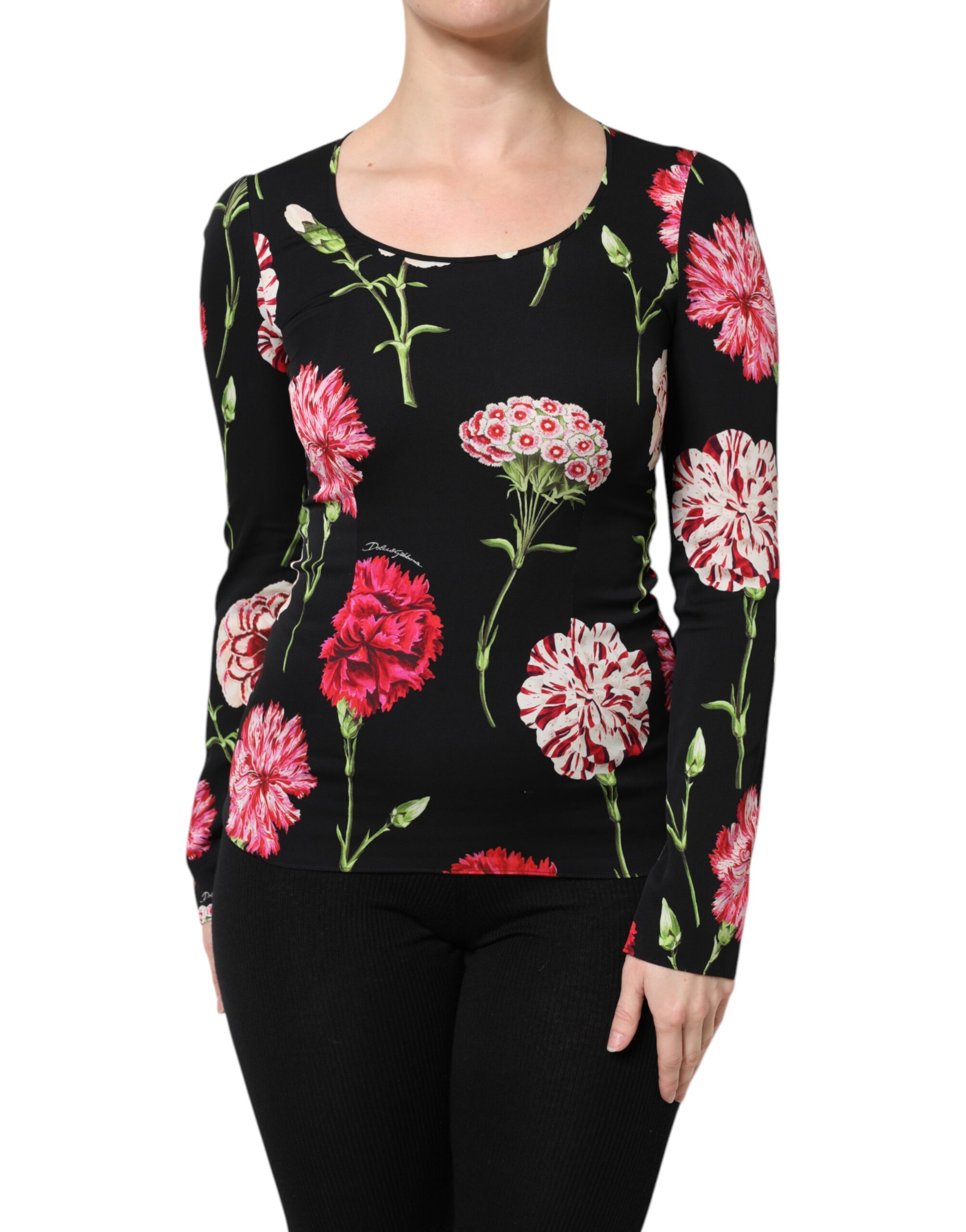 Черная цветочная женская блузка с длинным рукавом Dolce & Gabbana