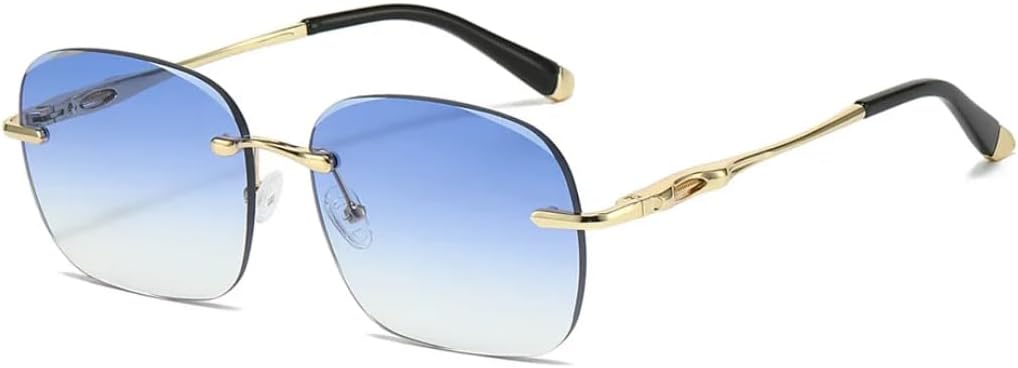 

Солнцезащитные очки для мужчин и женщин - защита UV400 - градиентные овальные металлические петли для занятий спортом на открытом воздухе и вождения DSVIGF, Golden Blue