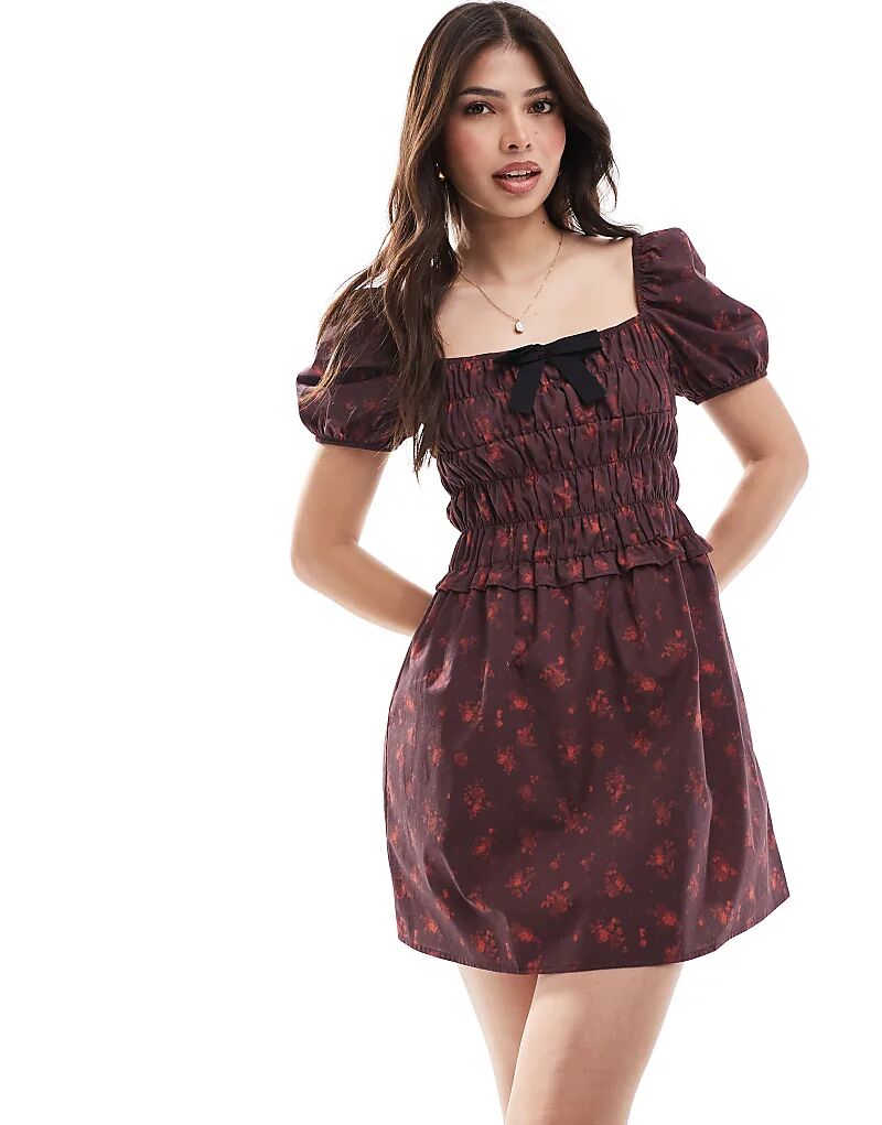 

Мини-платье с присборенным лифом в красный мелкий рисунок ASOS DESIGN