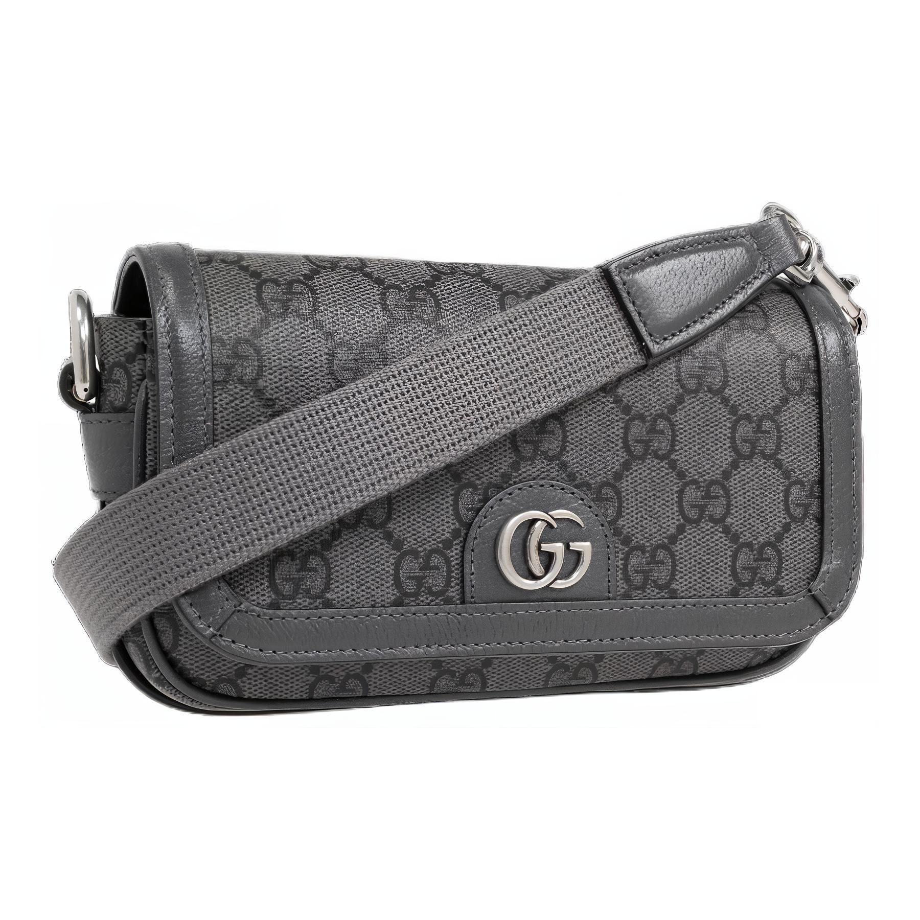 Ophidia Canvas With Leather Crossbody Bag Shoulder Bag Extra Mini Men's Gray & Black GUCCI — фото 2