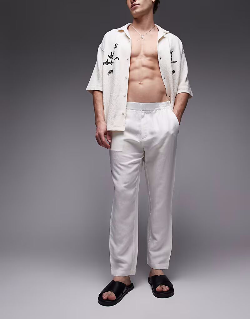 

Брюки Topman зауженного кроя из льна цвета экрю