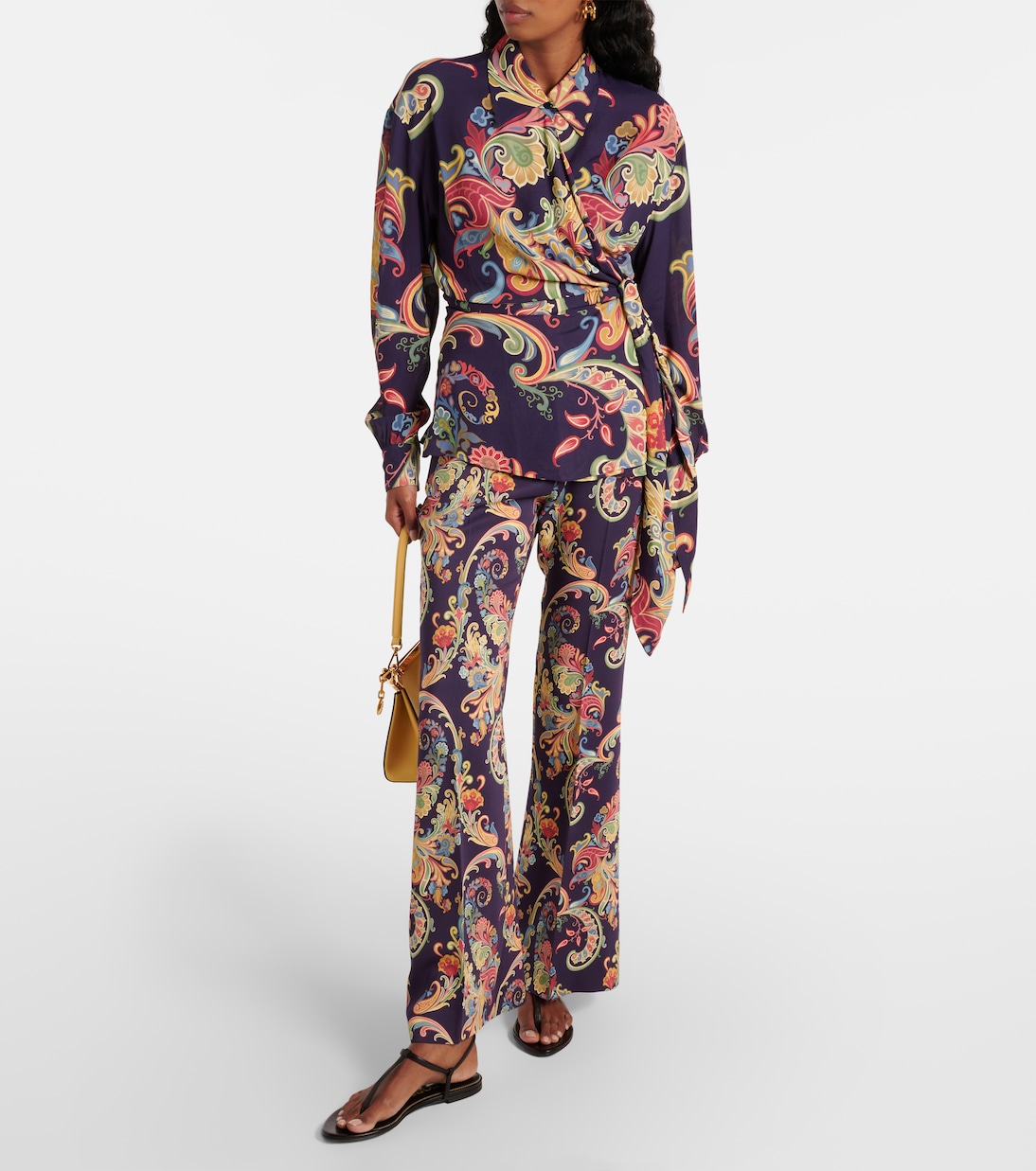 Расклешенные брюки с высокой талией и узором пейсли Etro, Print On Blue Base — фото 2