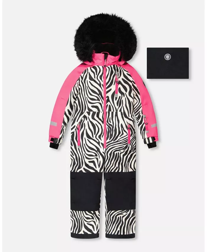 

Большие девочки комбинезон для игр в снегу с принтом зебра Deux Par Deux, белый