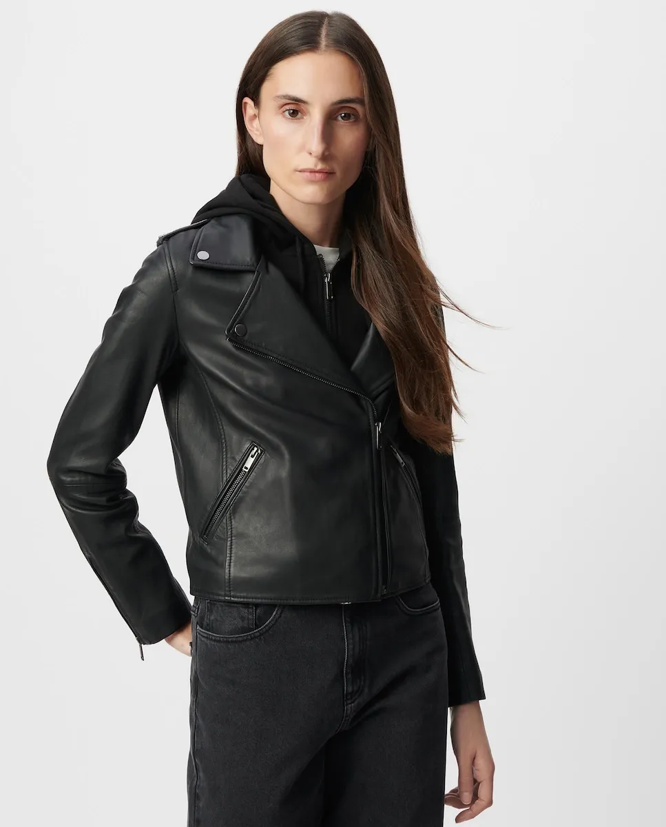 

Женская кожаная куртка с съемным капюшоном IKKS, черный