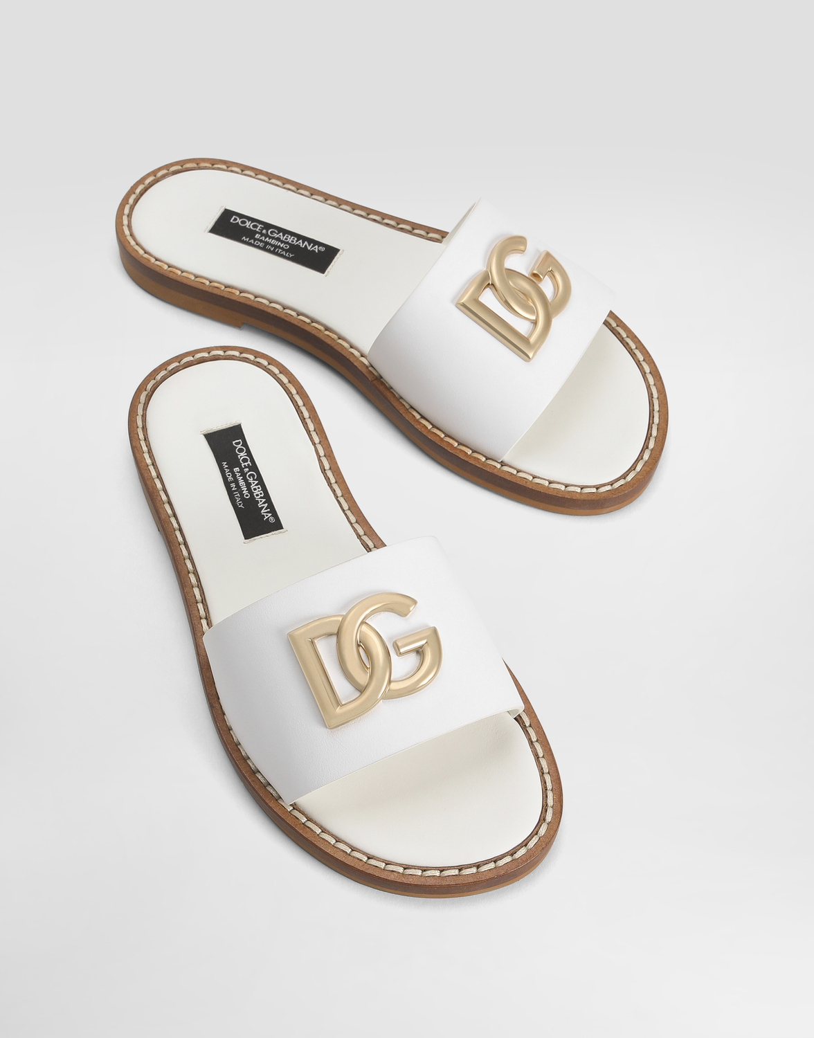 Сланцы из телячьей кожи с логотипом DG DOLCE & GABBANA, белый — фото 4