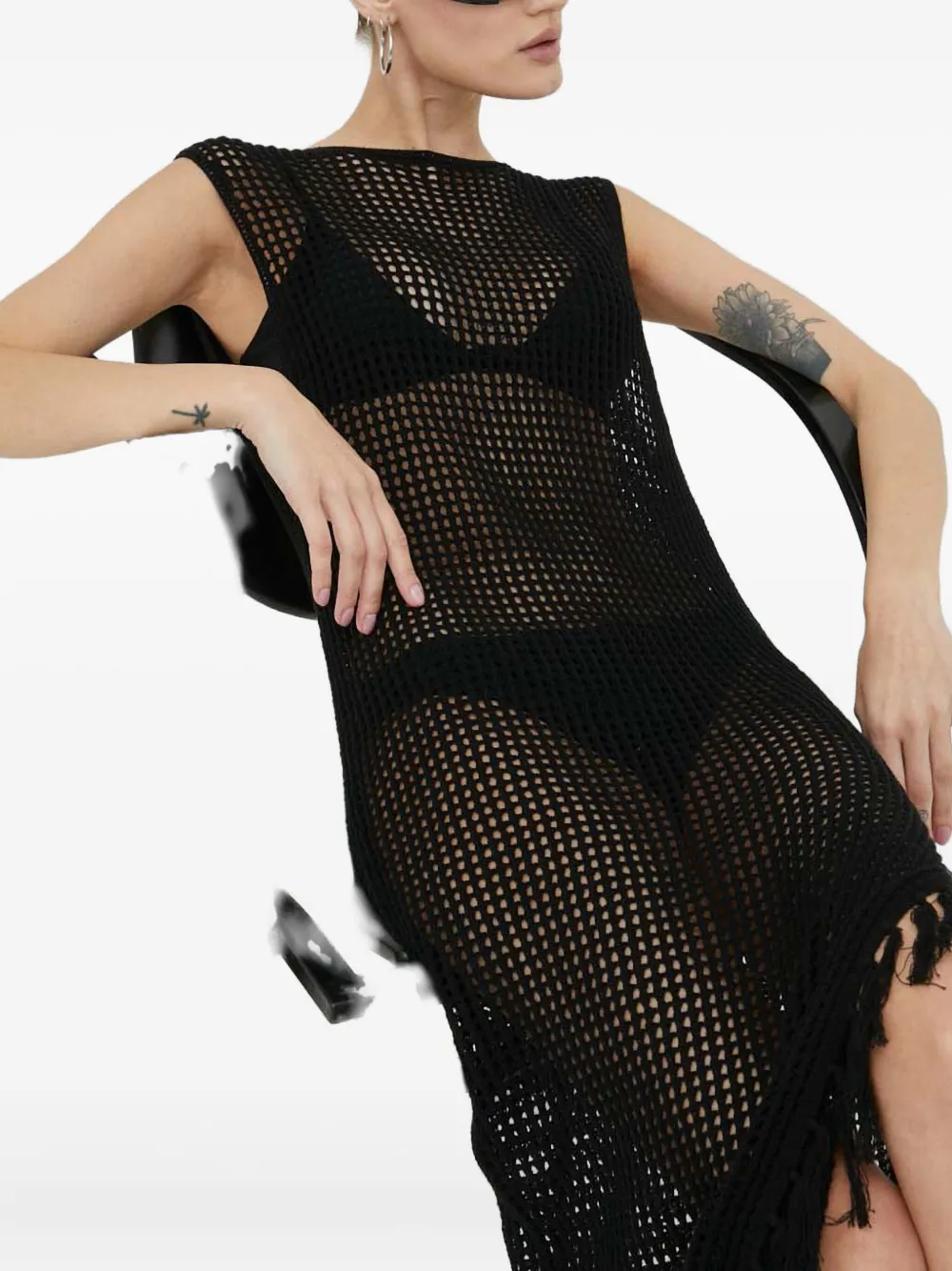 

Платье с бахромой и ажурной вязкой Gestuz, черный