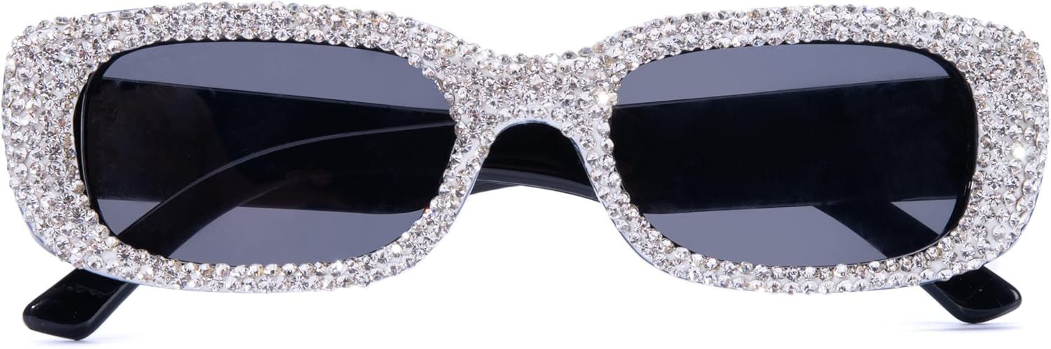 

Женские солнцезащитные очки ICARA Fashion с кристаллами и бриллиантами, прямоугольной формы, защита от ультрафиолета UV400, модный ретро-стиль, блестящие очки для вечеринок, White